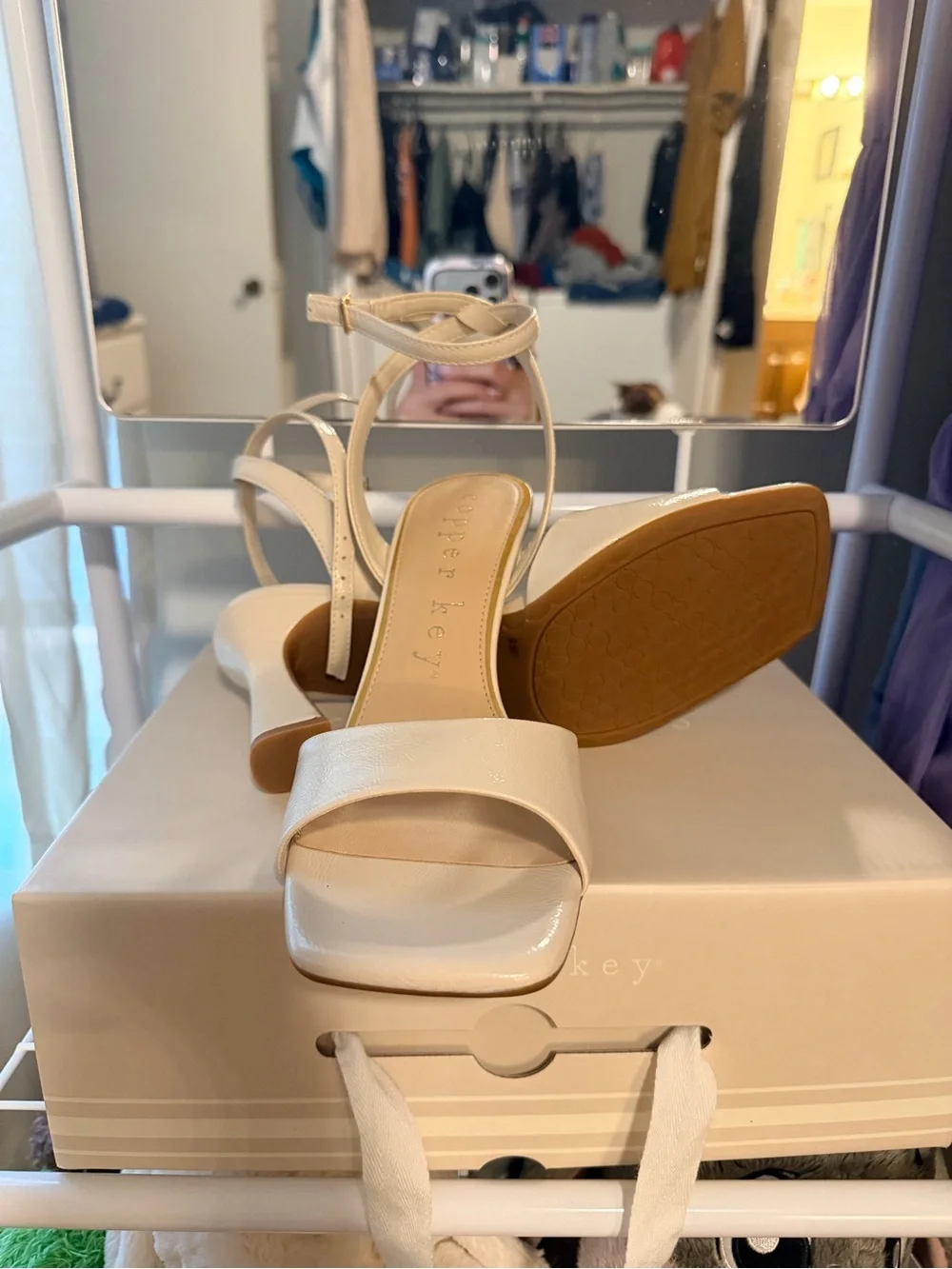 Copper Key White Ankle-Strap Block Heel Sandals